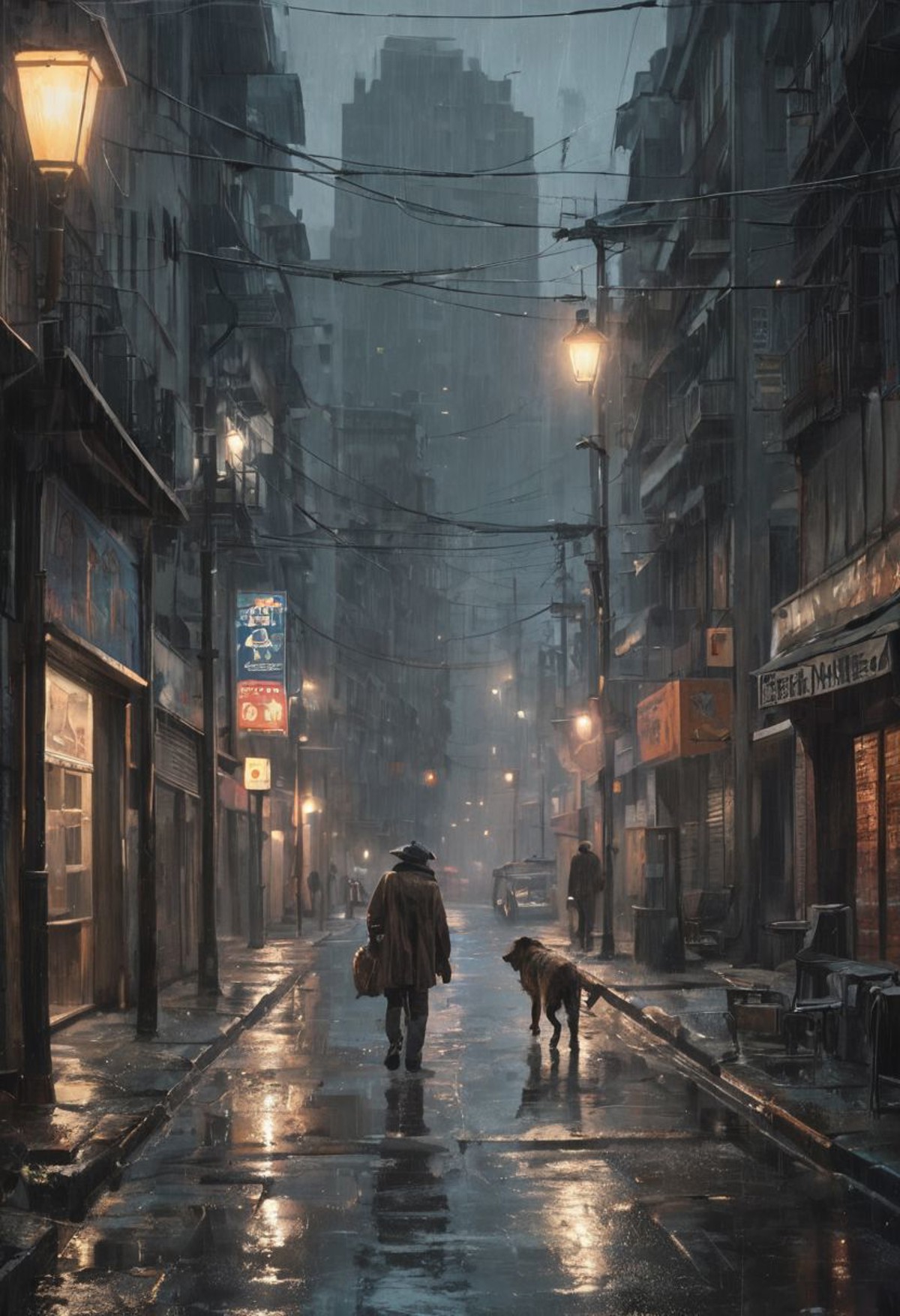AI绘画StableDiffusion带信息样图（civitai.com网站精选）-走在街道上的一人一狗