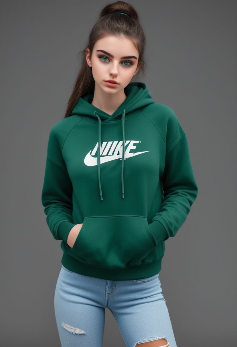 AI绘画StableDiffusion带信息样图（civitai.com网站精选）-穿绿色卫衣的少女