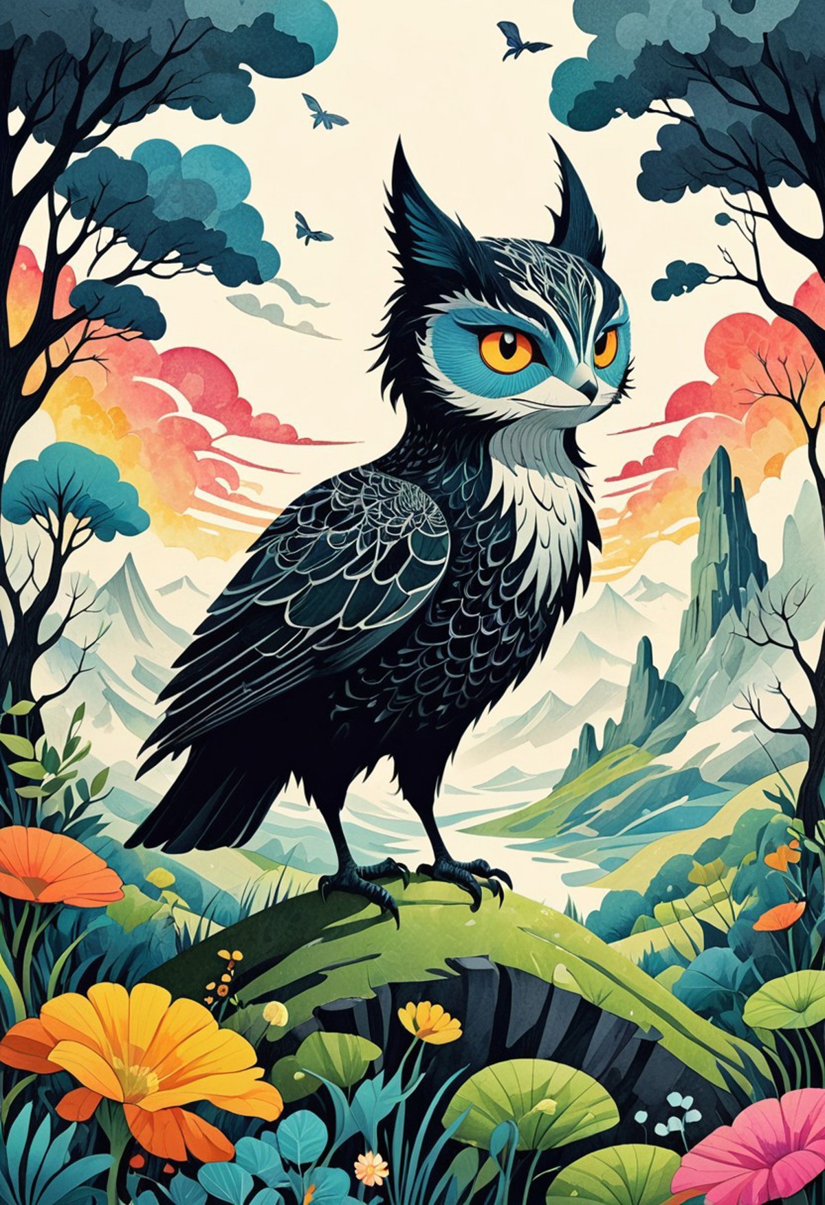 AI绘画StableDiffusion带信息样图（civitai.com网站精选）-水彩猫头鹰