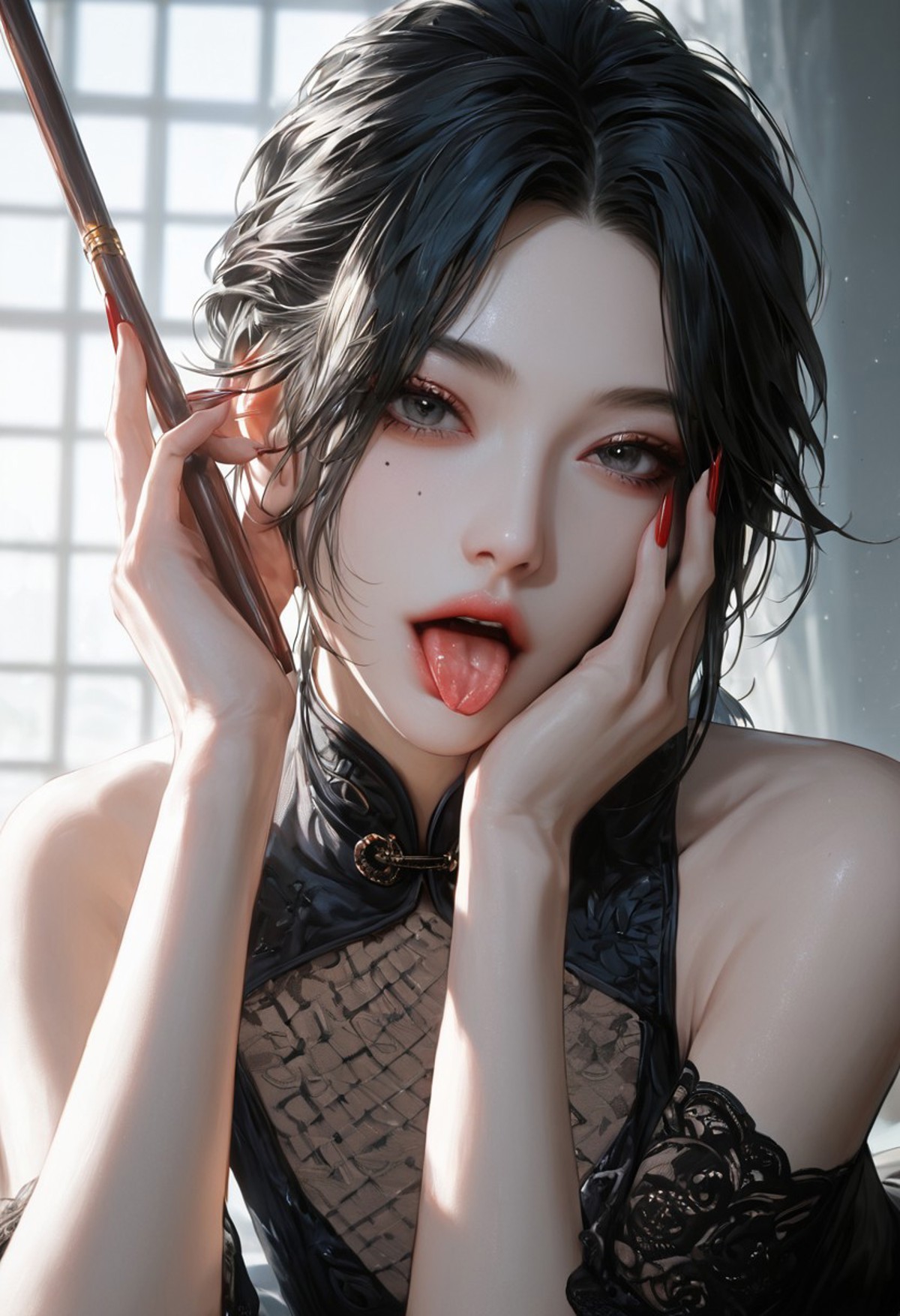 AI绘画StableDiffusion带信息样图（civitai.com网站精选）-吐舌头的少女