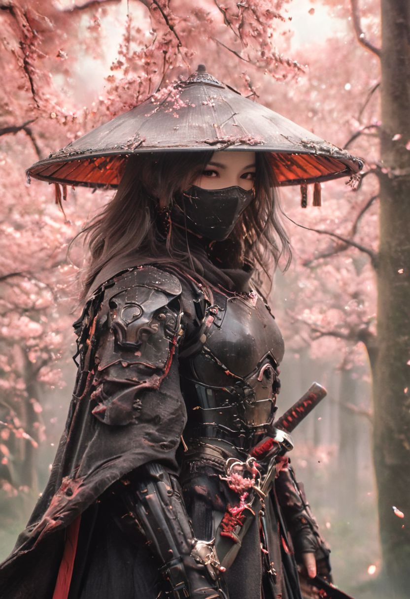 AI绘画StableDiffusion带信息样图（civitai.com网站精选）-樱花树下的日本女武士