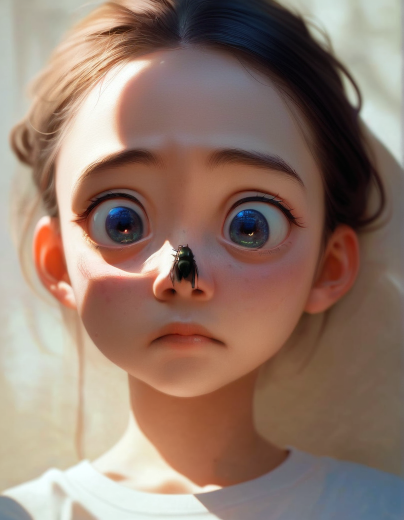 AI绘画StableDiffusion带信息样图（civitai.com网站精选）-女孩鼻头上的苍蝇